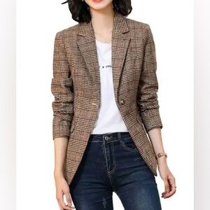 A New Day burgundy plaid button work blazer top